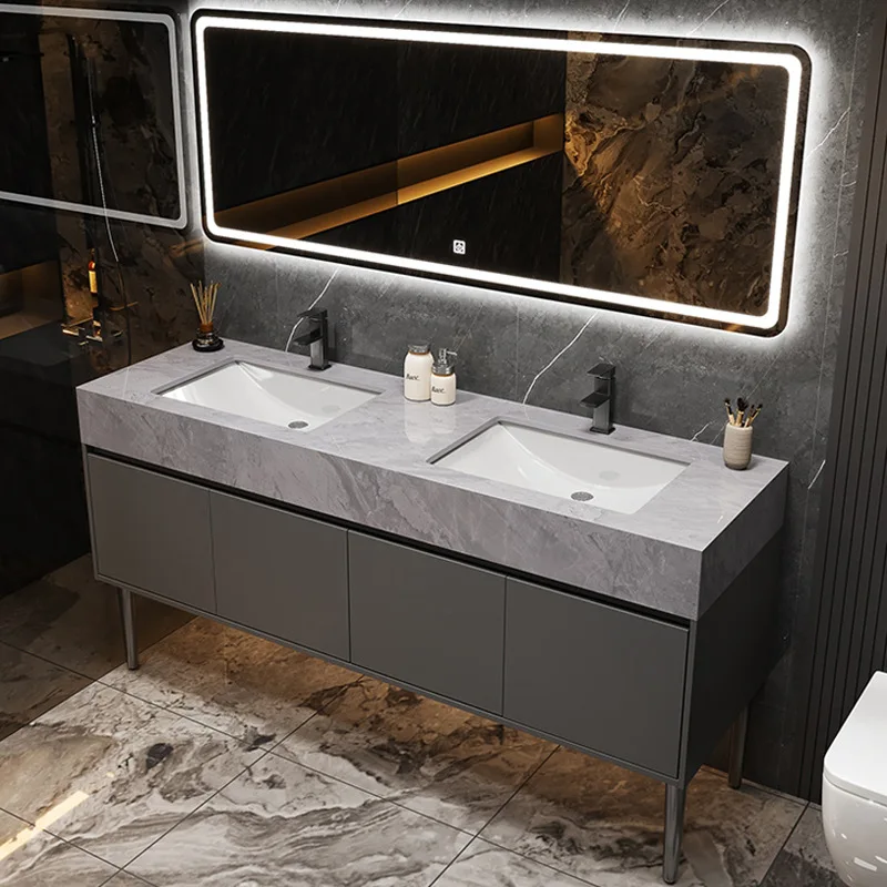

Public toilet double basin bathroom cabinet combination marble double basin floor-to-ceiling washbasin cabinet bathroom set