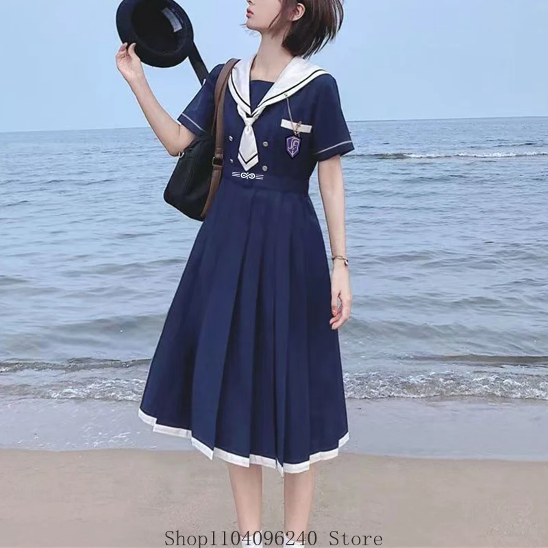 

Anime Game Genshin Impact Wanderer Cospaly Clothing Sailor Uniform T-shirt Suit JK Uniform Student Daily Wear Men Woman