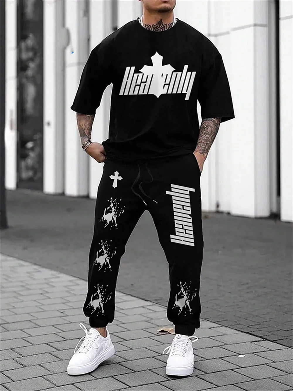 Letters Print Men Tracksuits 2 Piece Set Men Short Sleeve And Pants Simple Men's Clothing Sports Loose Short Sleeve 2 Piece Set