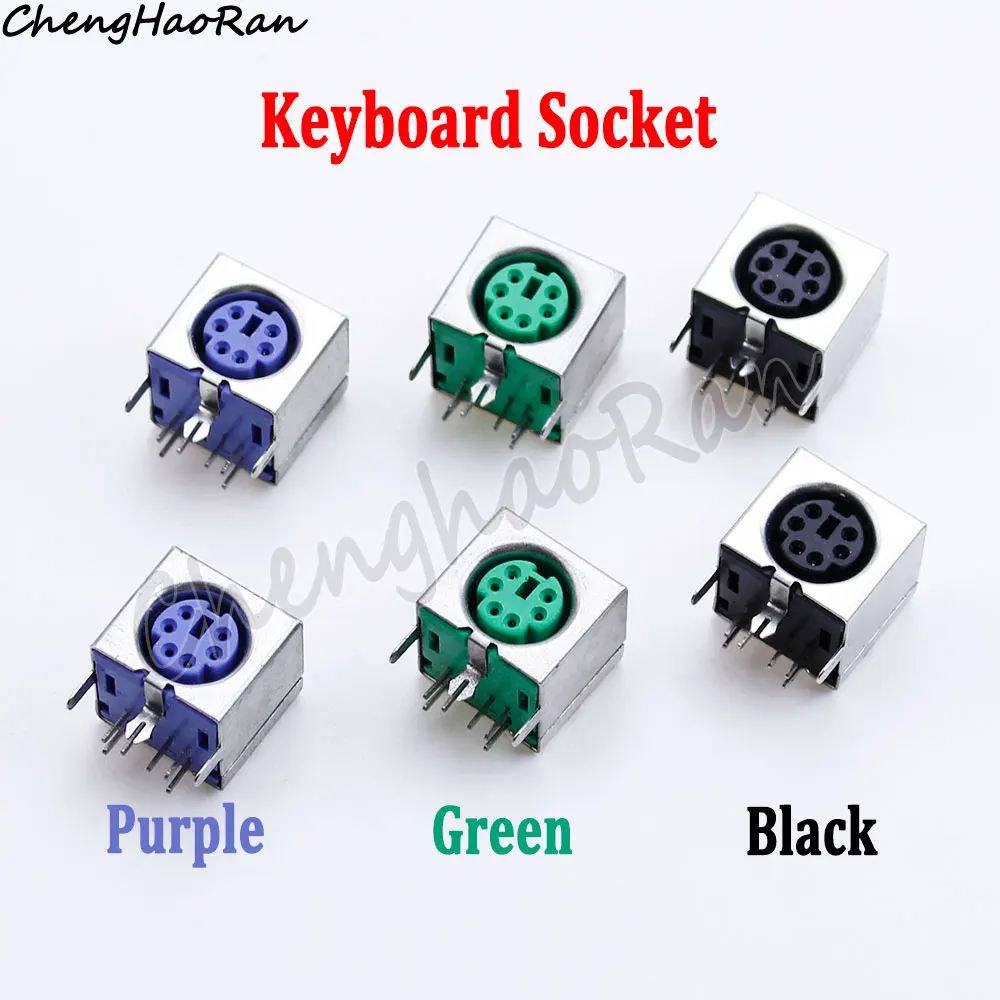 1/2 Piece For PS2 Keyboard Socket Female Jack For PS2 Mouse Socket Purple Green Black 6-Pin Jack Connector