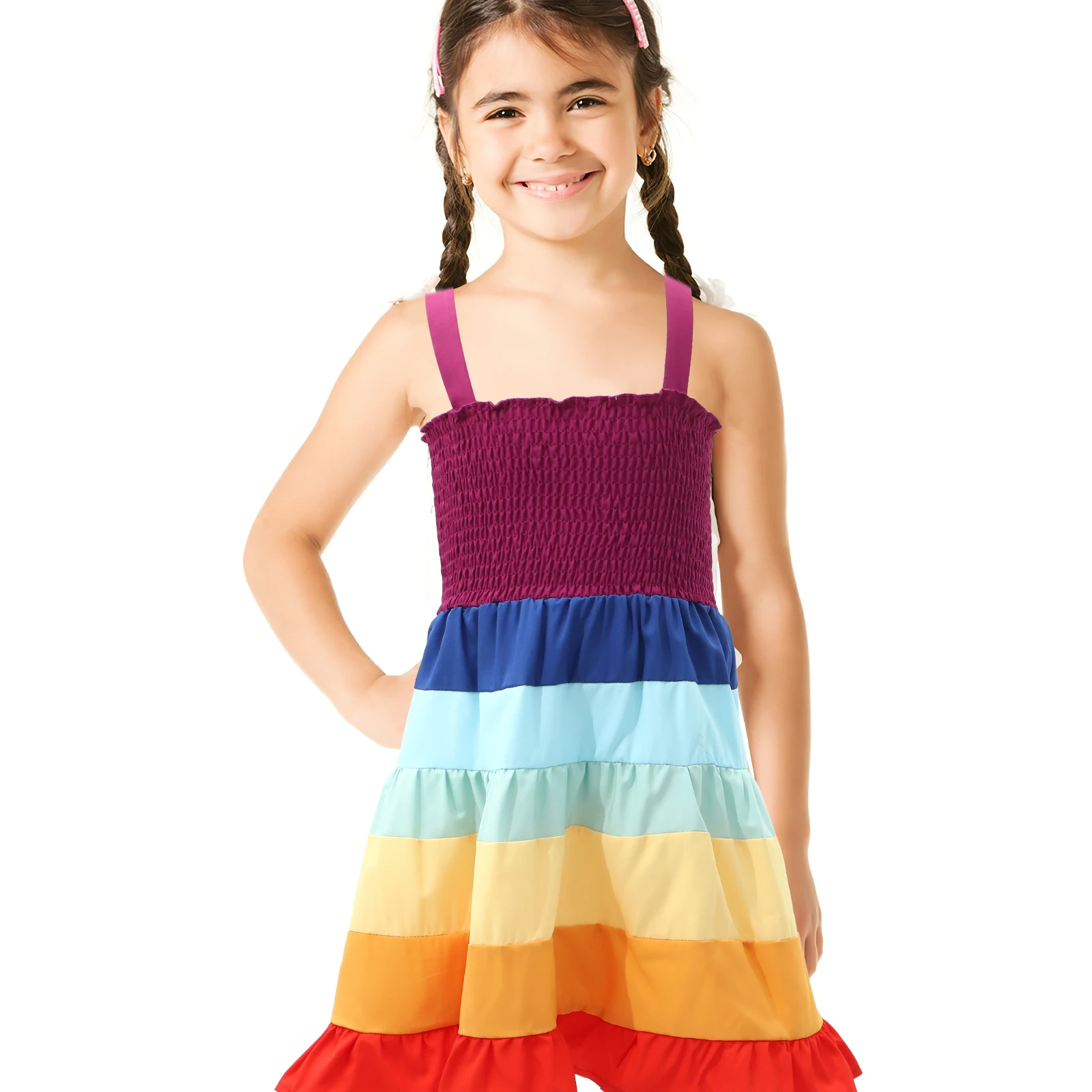 

Rainbow One-piece Body Dress Sleeveless Strapless Beach Party Performance Costume Stylish Beach Dress Girls Skirt