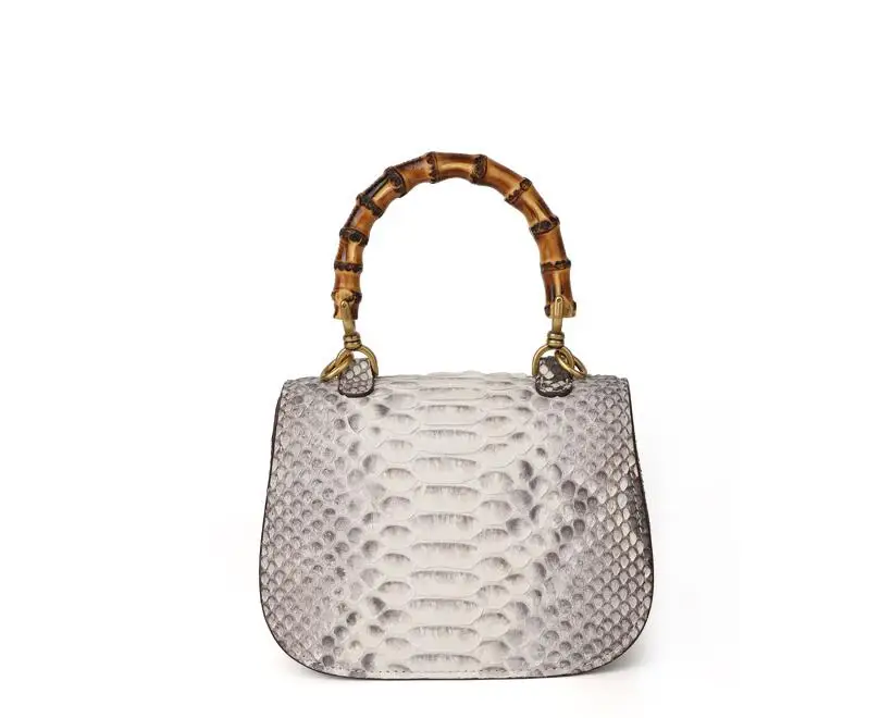 2023 new genuine snake skin leather lady women small size shoulder cross body bag with bamboo handle black beige white color