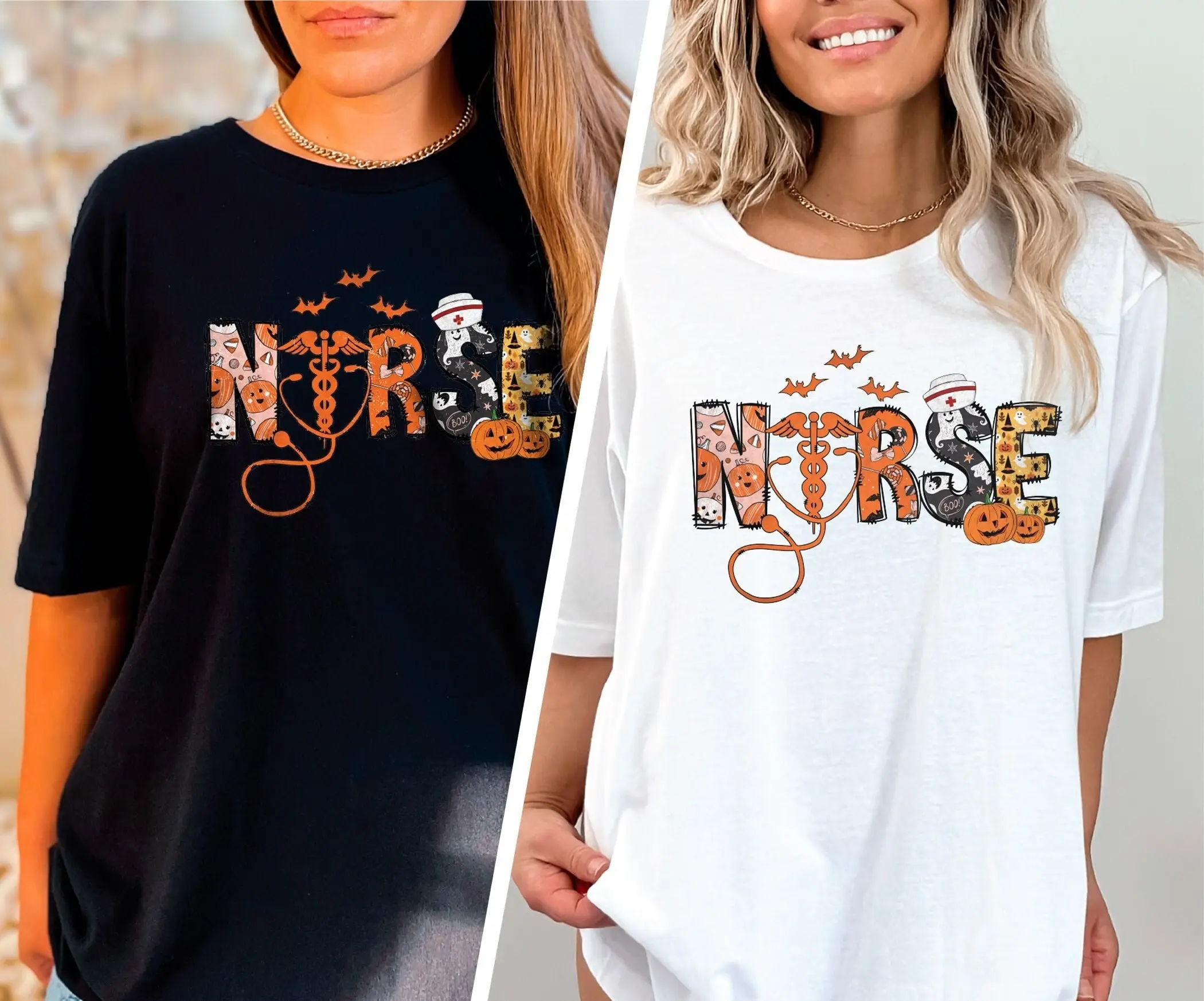 Halloween Nurse T Shirt Spooky Vibes Caduceus Symbol Nicu Season Outfit