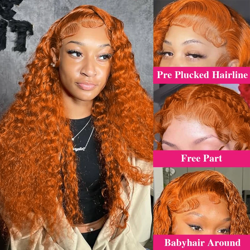 زنجبيل برتقال # 350 13X6 الدانتيل الباروكات الأمامية المياه موجة عميقة 100% ريمي الشعر البشري 13x4 الدانتيل شعر مستعار أمامي 32 بوصة قبل نتف للنساء