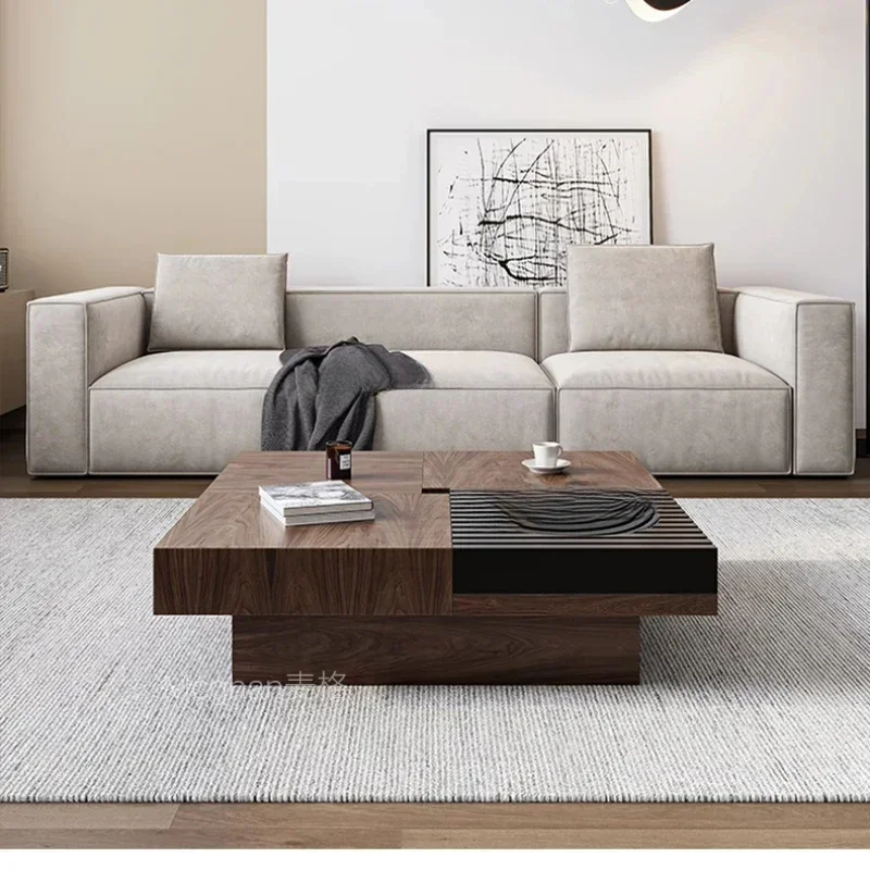 Y1 Italian Black Walnut-Color Tea Table Storage Square Solid Wood Simplicity Living Room Home Table