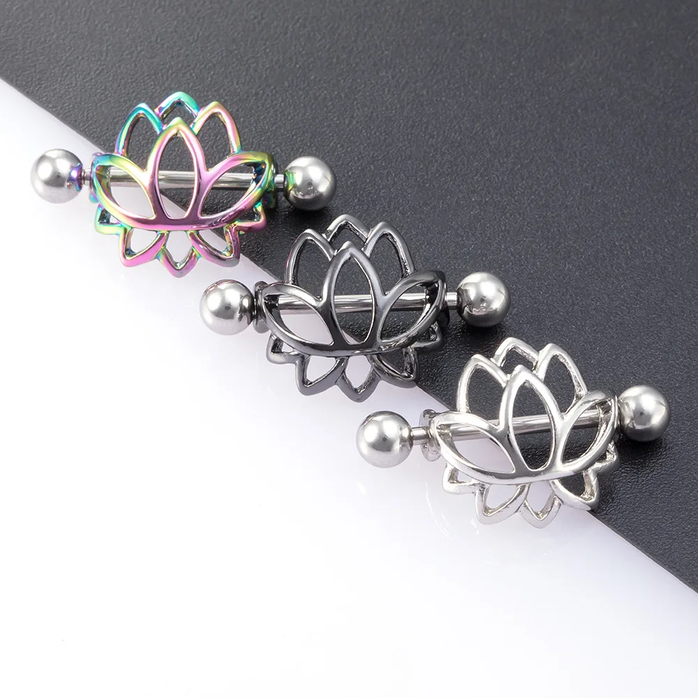 2022 fashion new stainless steel lotus-shaped breast ring hip-hop three-color breast nails human body sexy piercing jewelry