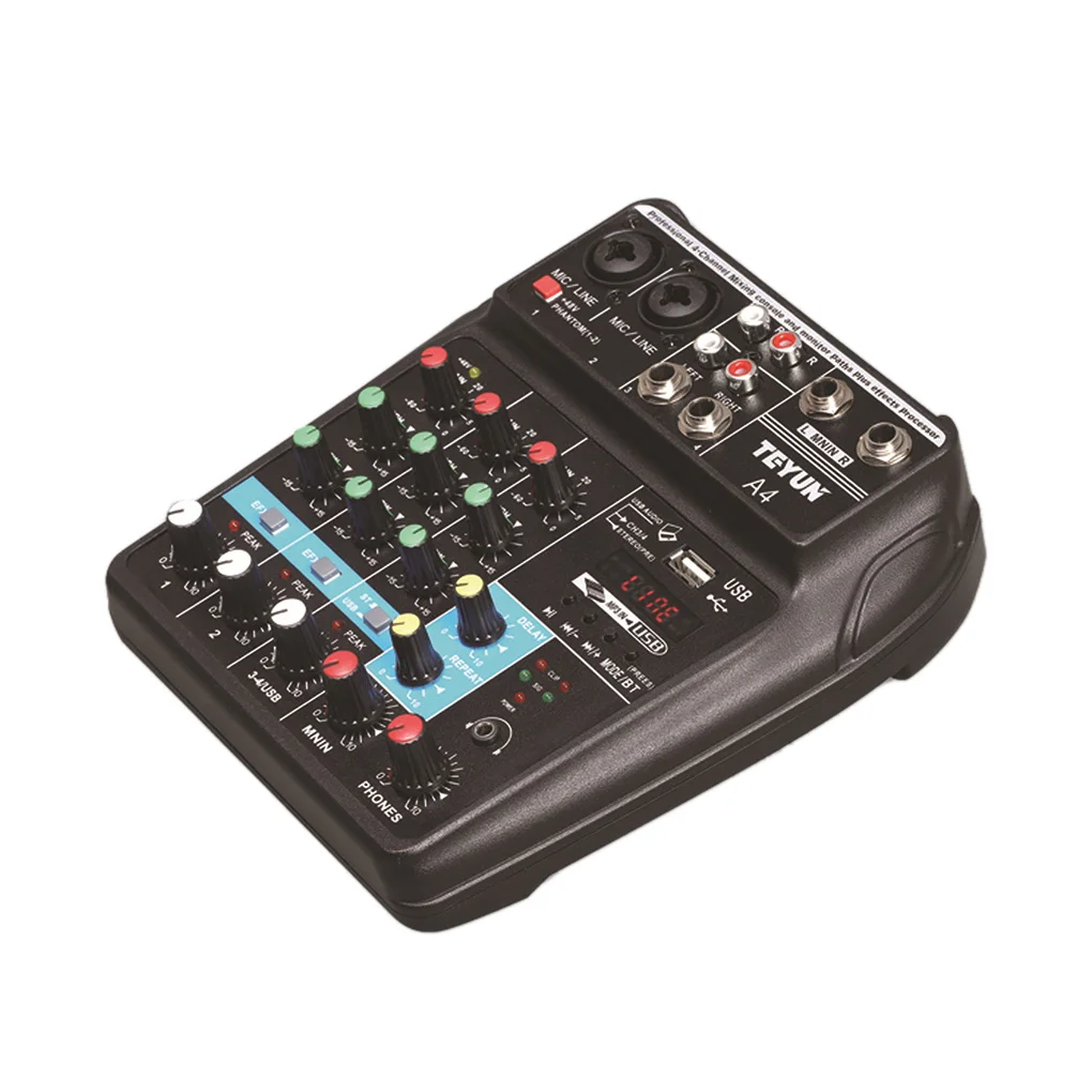 

4 Channels Audio Mixer Sound Mixing Console Bluetooth Record Stage Meeting Live Broadcast Suppplies US Plug