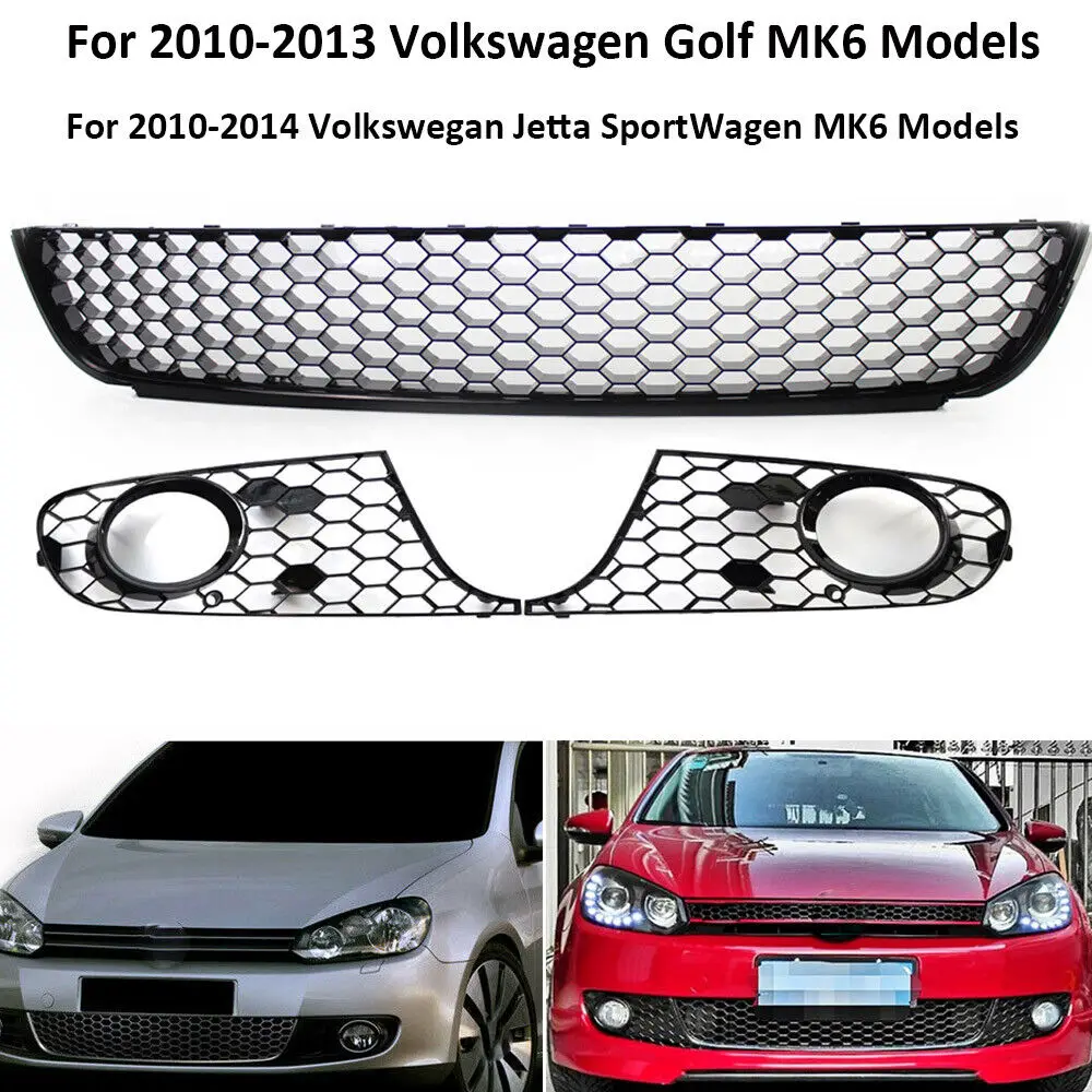 Front Bumper Lower Center Grille Fog Light Grill for VW Golf MK6 Jetta 2010-2013 Fog Lamp Frame Cover Lower Intake Grille