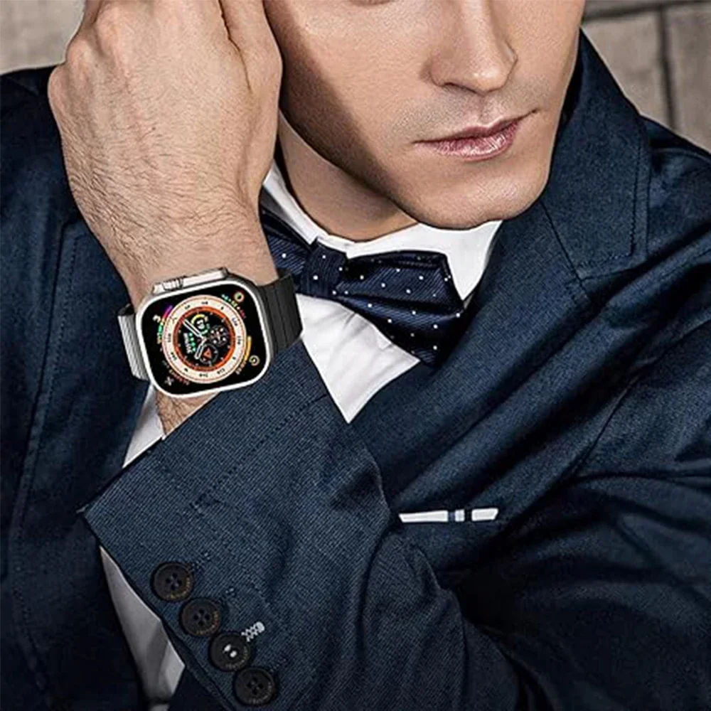 Apple Watch Ultra 3 49mm、iWatch 11 10 46mm、9 8 7 6 5 4 SE 44mm 45mm対応 チタン製リンクメタルストラップ マグネット式ブレスレット リストバンド