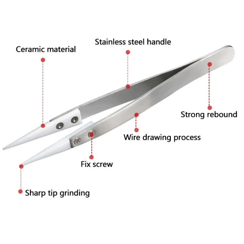 Anti Static Tweezers Ceramic Head Insulation Clip Acid Resistant Experimental Tweezers For Watch Hands Installation Repair Tool