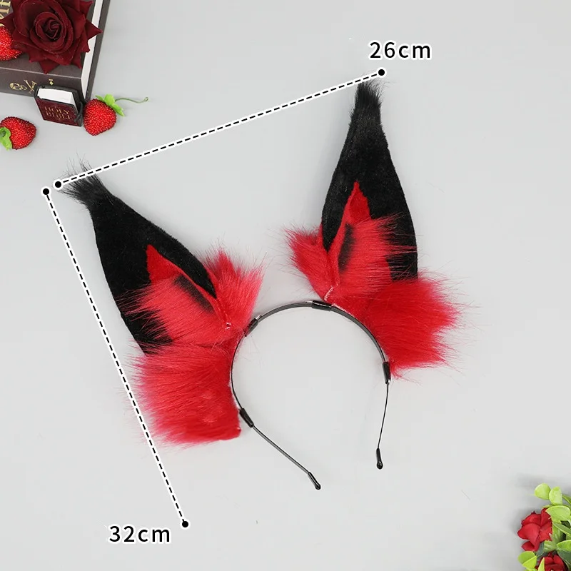 2024 Hot Anime Alastor Cosplay Kopfbedeckung Radio Dämon Fursuit Wolf Biest Ohr Abnehmbare Plüsch Stirnband Halloween Haar Prop