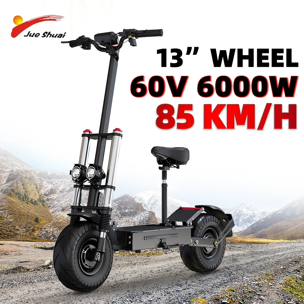 6000W 85km/h Electric Scooter for Adults 13 inch Road Tire 2 Wheels Folding E Scooter Hydraulic Brake Suspension 200KG Loading