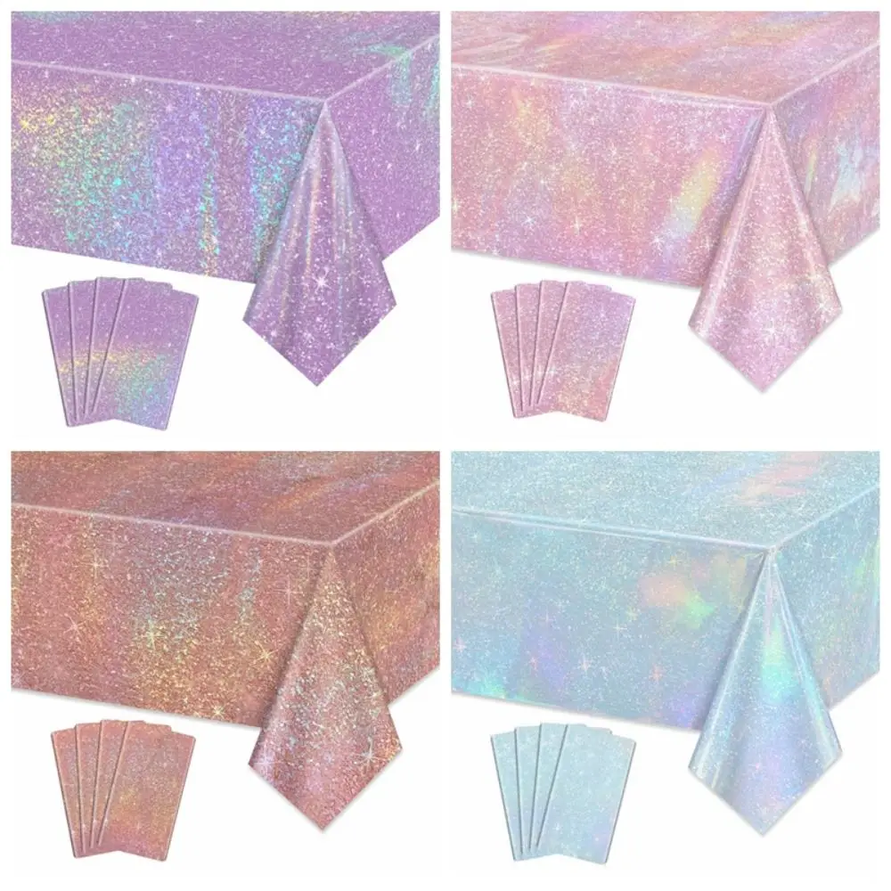 Purple Laser Disposale Tablecloth Shiny Rectangle Table Cover Aluminum Film Party Decoration Birthday Wedding Party Supplies