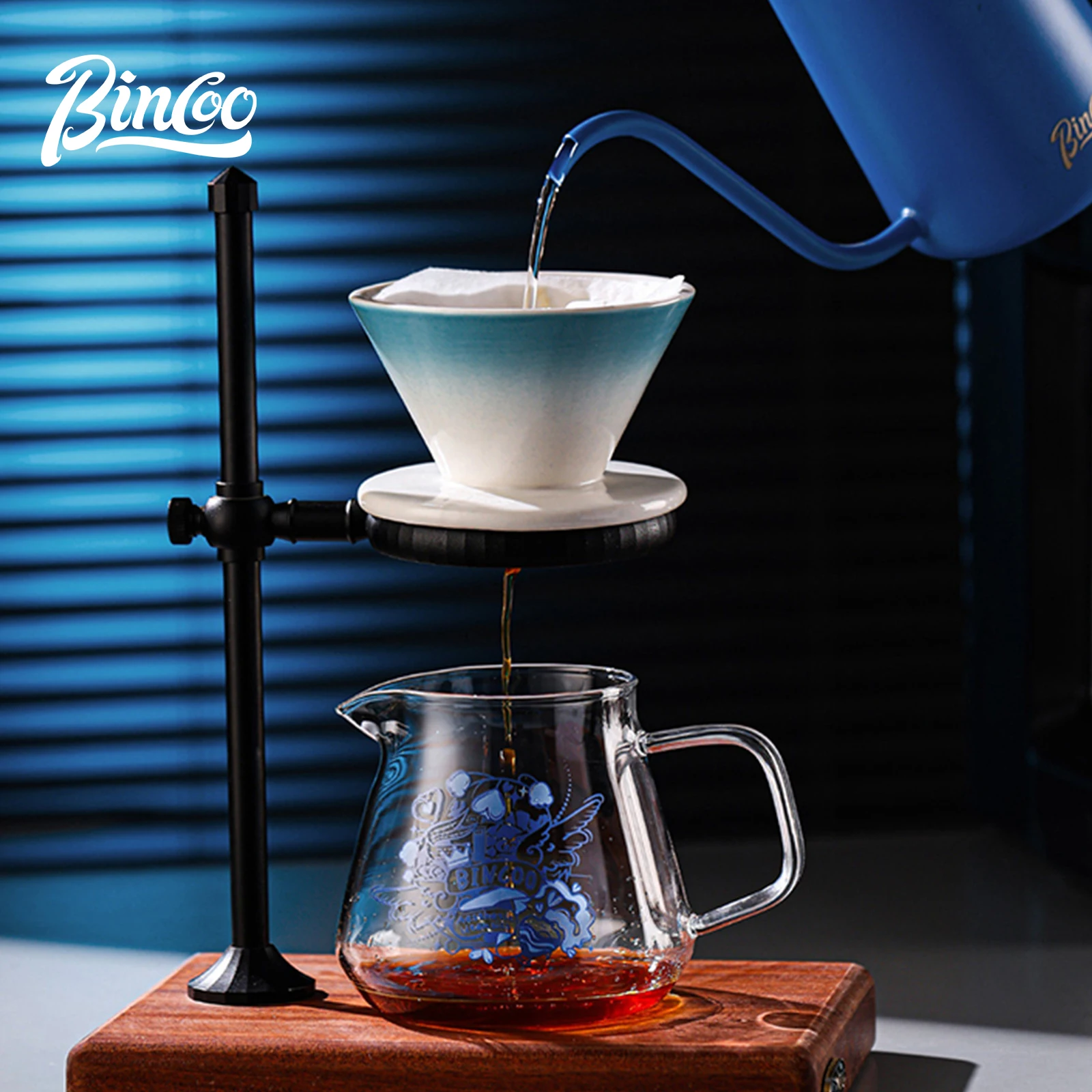 Bincoo Ceramic Pour Over Coffee Maker Set, Hand Drip Coffee Filter Cone with Heat-Resistant Glass Carafe, Portable Home Manual