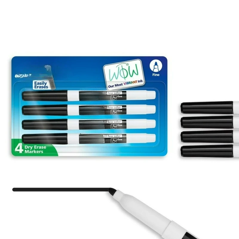 

Dry Erase Markers, Black, Fine Tip, 4 Count