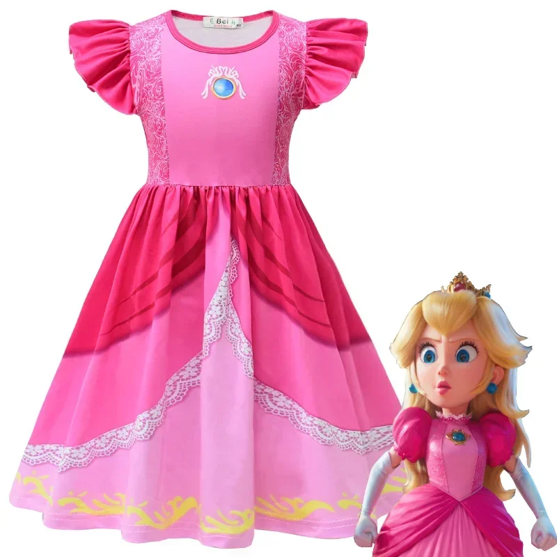 Anime Super Luanti Bros Cosplay fantasia para meninas, irmãos do Dia das Bruxas vestir, carta chapéu, barba, pêssego vestido de princesa, novo