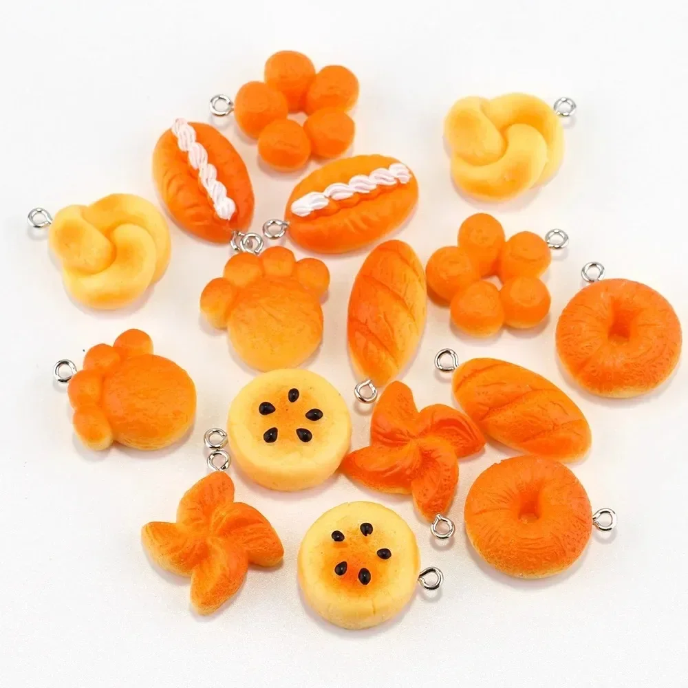 10Pcs Mini Roast Bread Biscuit Resin Charms Simulation Food Pendants DIY Craft Supplies For Earring Necklace Keyring Jewelry