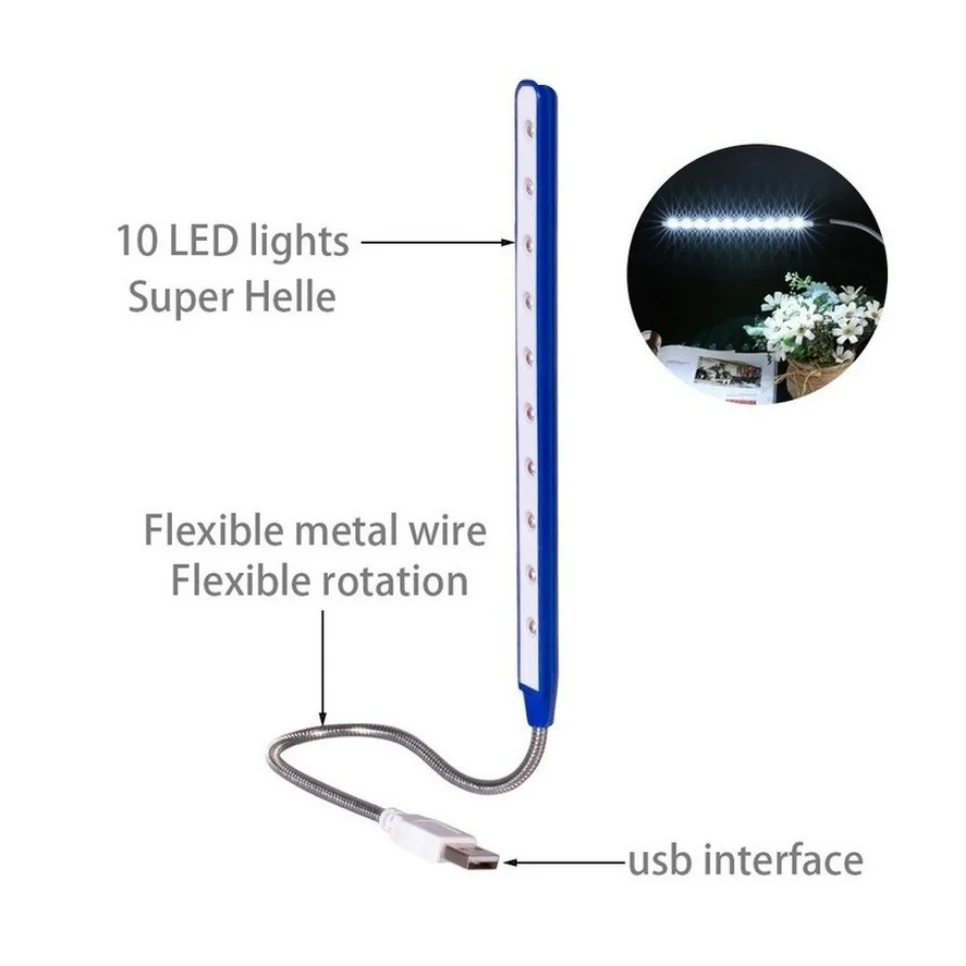 Usb 5v led lâmpada de leitura 10 leds mini luz do livro dobrável acampamento luzes da noite candeeiros mesa para banco potência computador portátil portátil