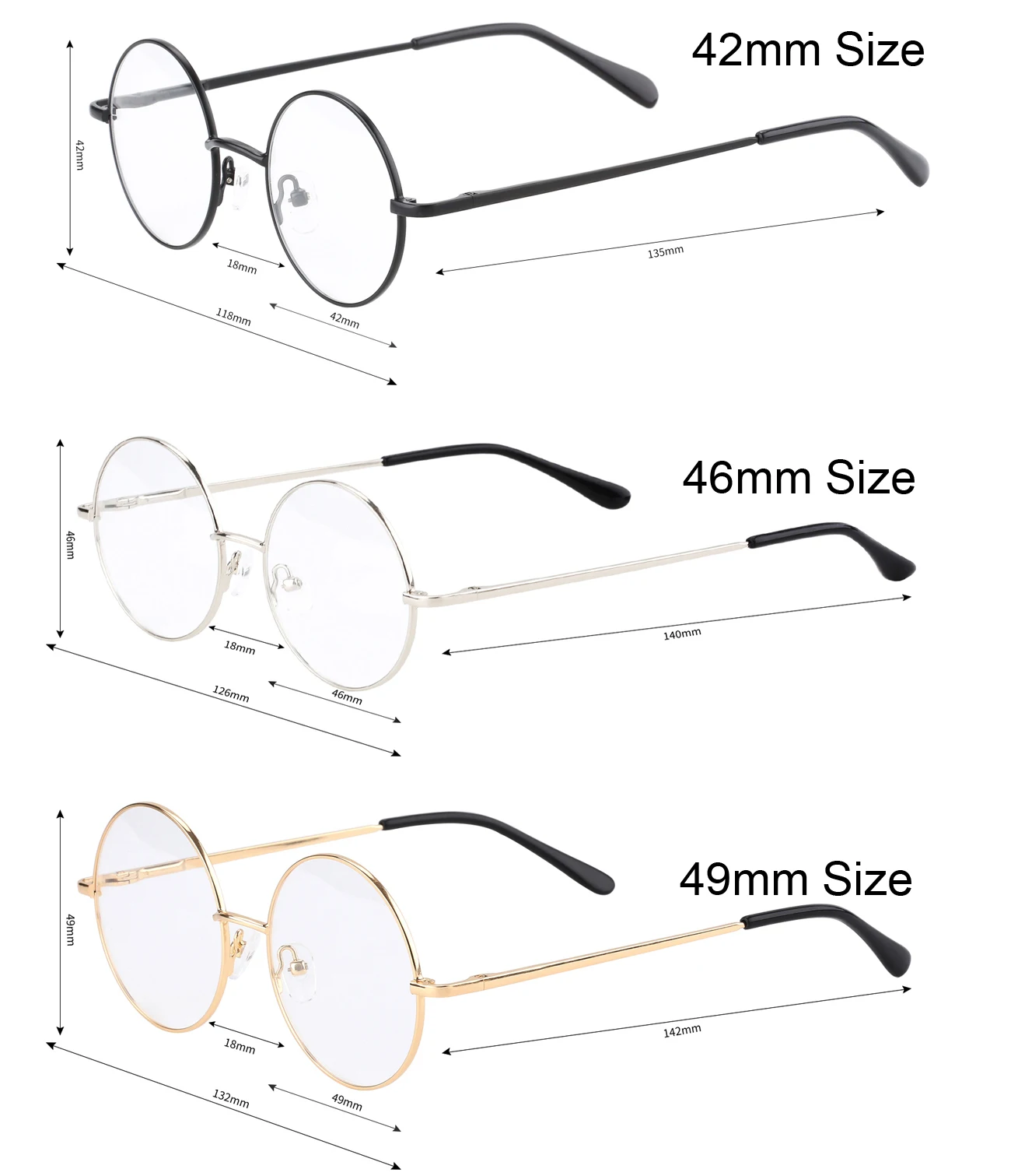 Retro Round Metal Vintage Optical Eyeglasses Frame with Spring Hinge, Comfortable Non-Pinching Fashion Eyewear For Men Women