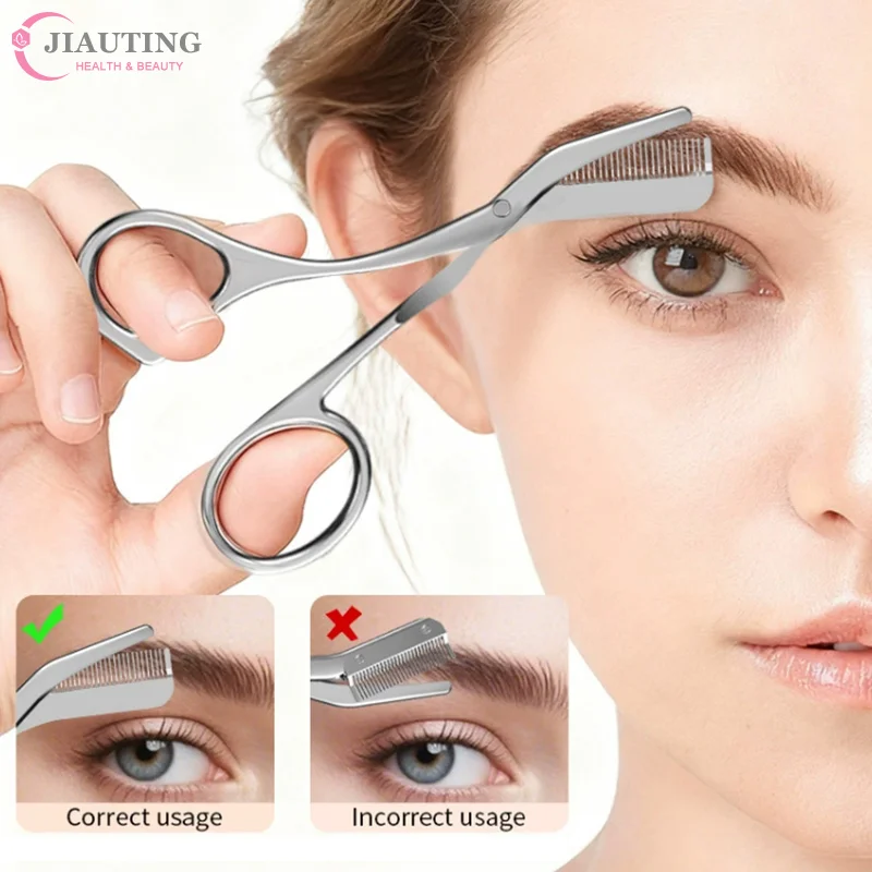 1pc Nouveau ciseau à sourcils en acier inoxydable avec peigne, outil de précision pour la mise en forme et l'entretien des poils du visage, outil de soin du visage parfait
