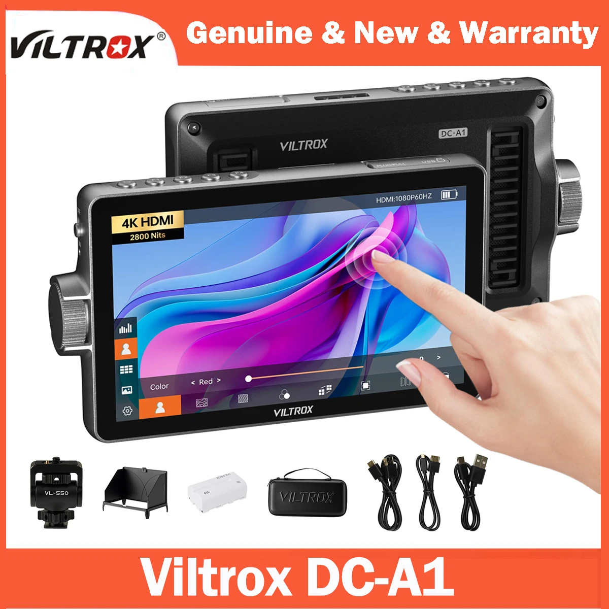 VILTROX DC-A1 Camera Monitor 7'' Touchscreen Camera Field Monitor 2800nits 4K HDMI in/Out 3D LUT with Sunshade Hood and Battery