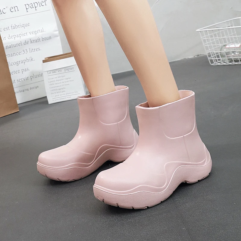 

Rubber Boots Women Solid Candy Colored Waterproof and Anti Slip Rain Boots Adult Kitchen Rubber Korean Water Work Shoes Size 41