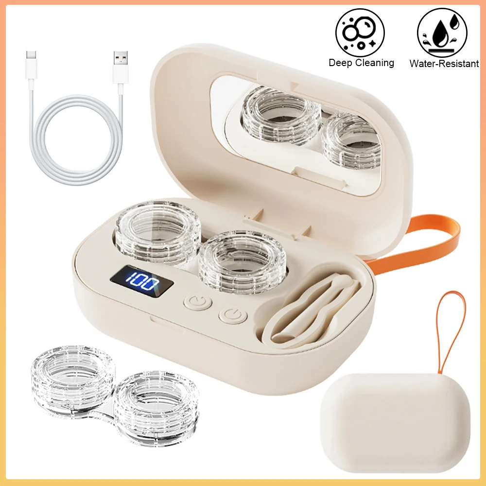 Rechargable portable Ultrasonic Contact Lens Cleaner machine Fit Disposal Soft Lens, Colored Contact Lens, RGP Lens and OK Lens