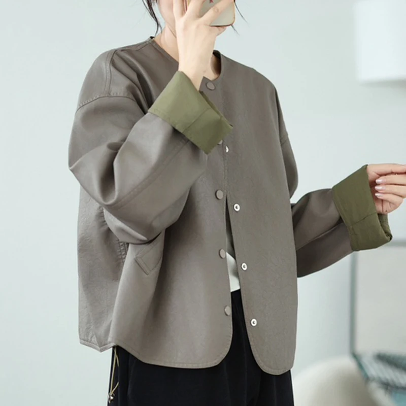 Masa Wasss Chińskie 2025 Jesień Damskie Luźne Vintage Klasyczne Sztuczne Skórzane Płaszcze Damskie Modne Wiatrówki Eleganckie Kurtki PU