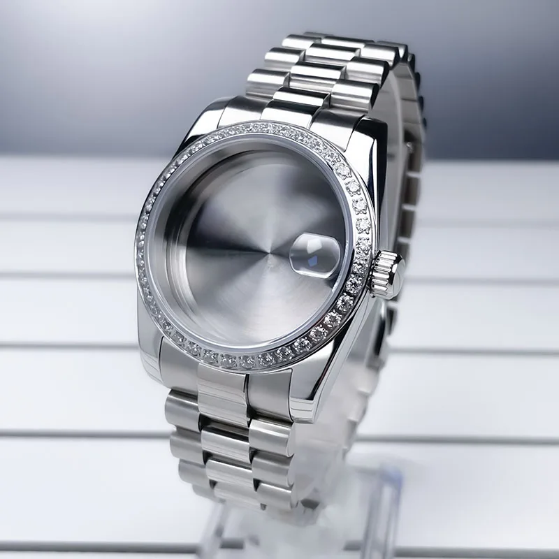 36mm/39mm Diamant Lünette NH35 Fall DJ Präsident Jubile Strap Saphirglas Mod Für NH35 NH36 Bewegung uhr Zubehör Teile – Detail 9