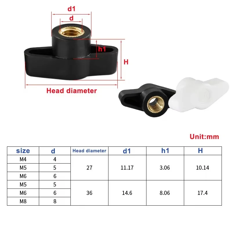 5pcs/lot T Type Plum Bakelite Hand Tighten Nuts Butterfly Plastic Head Hand Knob Nut Through Hole/Blind Hole M4 M5 M6 M8
