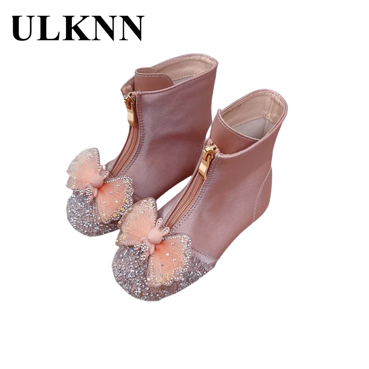 

Girls' Boots Autumn/Winter Children's Crystal Boots Student Princess Shoes Girls' Single Short Boots Baby Plush Cotton Boats