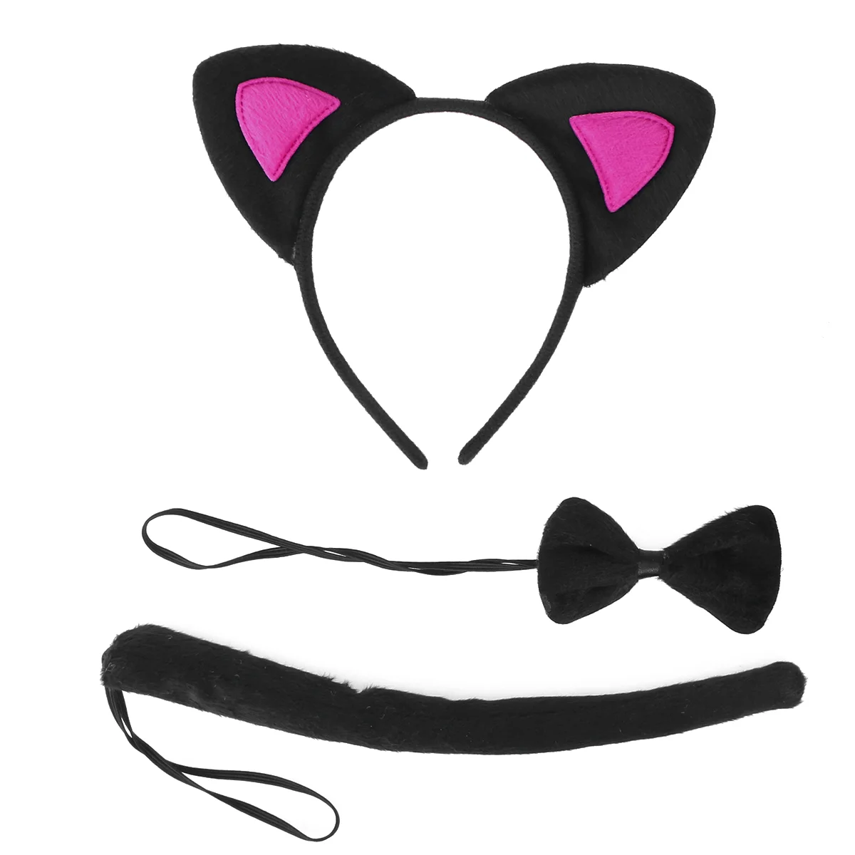 3Pcs Kids Cat Ears Headband Bow Ties Tail Set Party Cosplay Costume (Black and Rosy) cat cosplay cat cosplay set