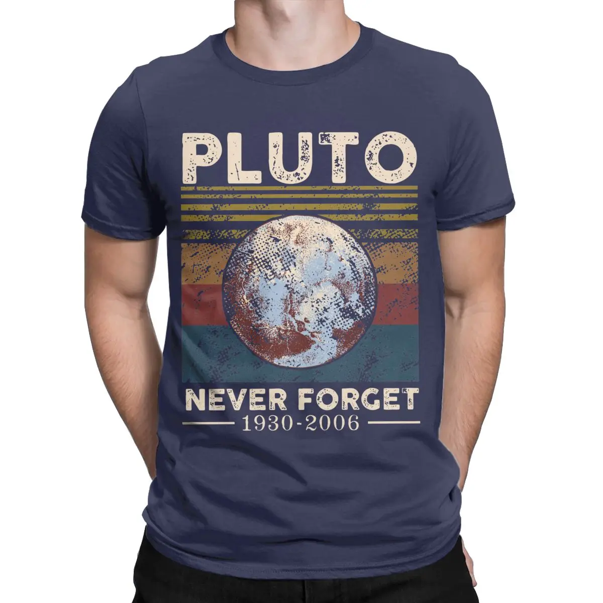 Never Forget Pluto Vintage Retro T-Shirt Men Astrological Lover Dwarf Planet Cotton Tee Shirt Crew Neck T Shirts Gift Idea Tops