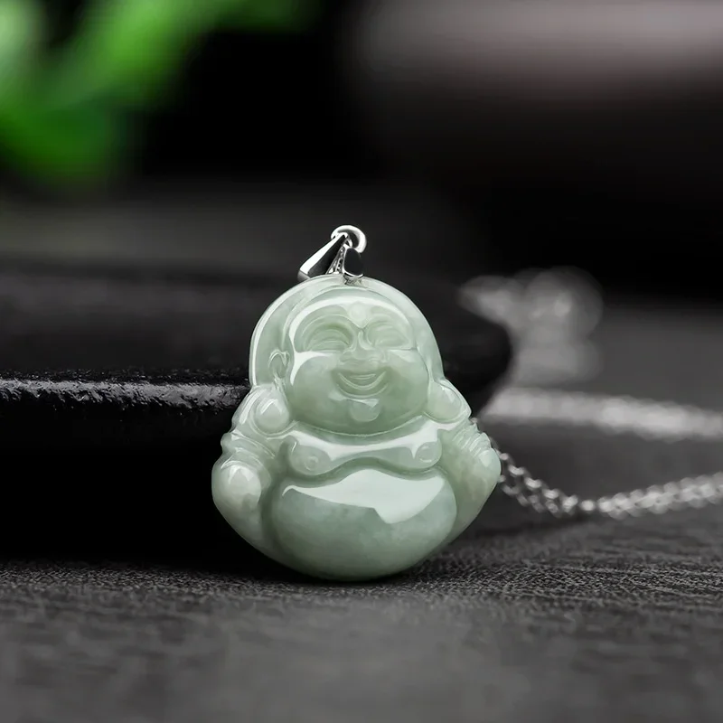 Hot Selling Natural Handcarve Jade Light Green Little Buddha Necklace Pendant Fashion Jewelry Accessories Men Women Luck Gifts