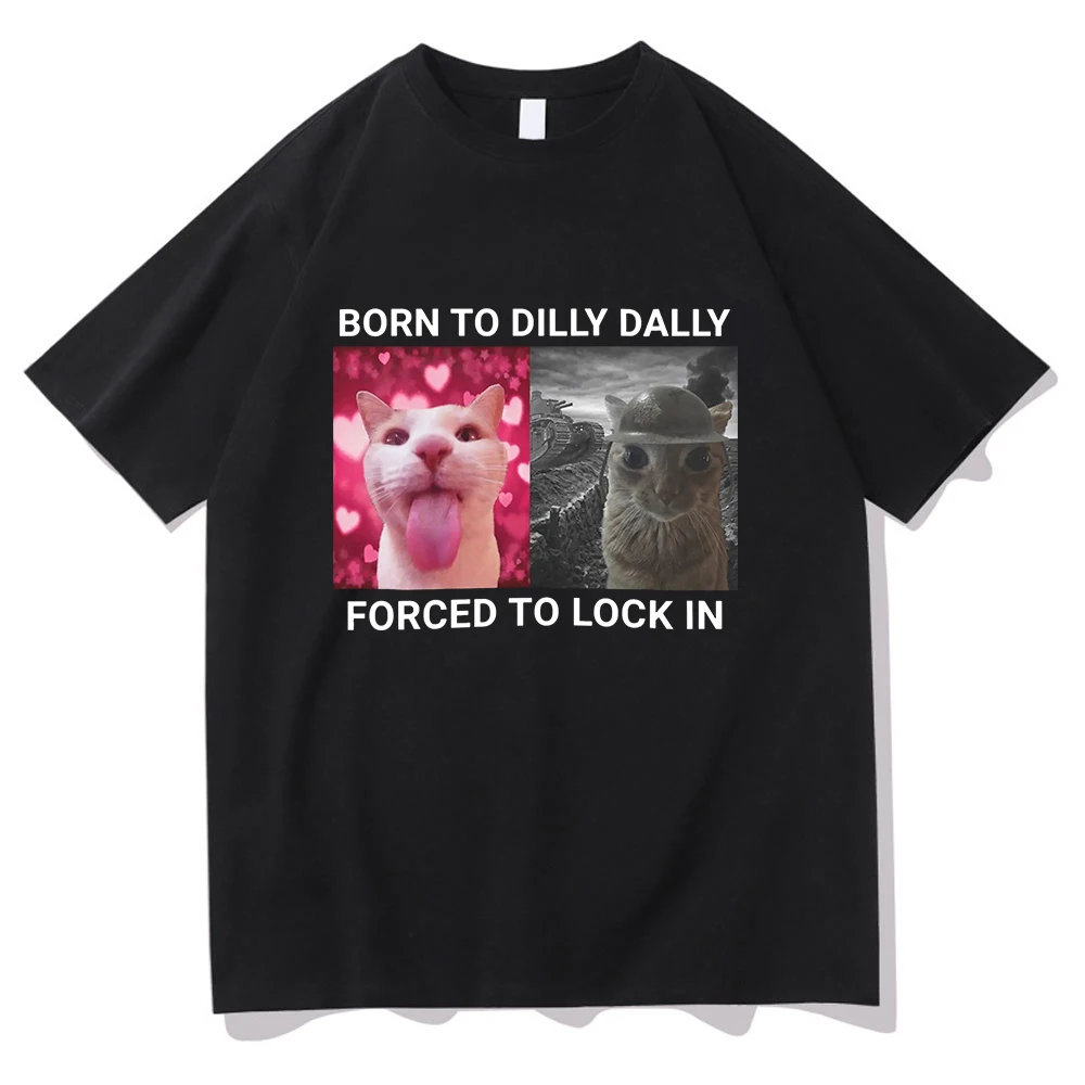 تي شيرت إلزام بالبقاء بشكل طبيعي وبطيء السرعة مضحك على شكل قطة إيموجي تي شيرت هاراجوكو صيفي من القطن الخالص تي شيرت منقوش للجنسين #3