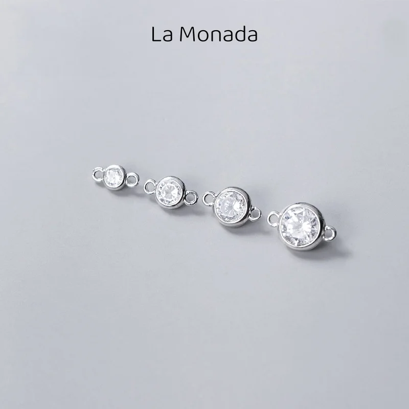 Charms 925 Silver Zircon Round Double-loop Necklace Pendant Handmade DIY Accessories Charms for Bracelet 925 Connector Clasp