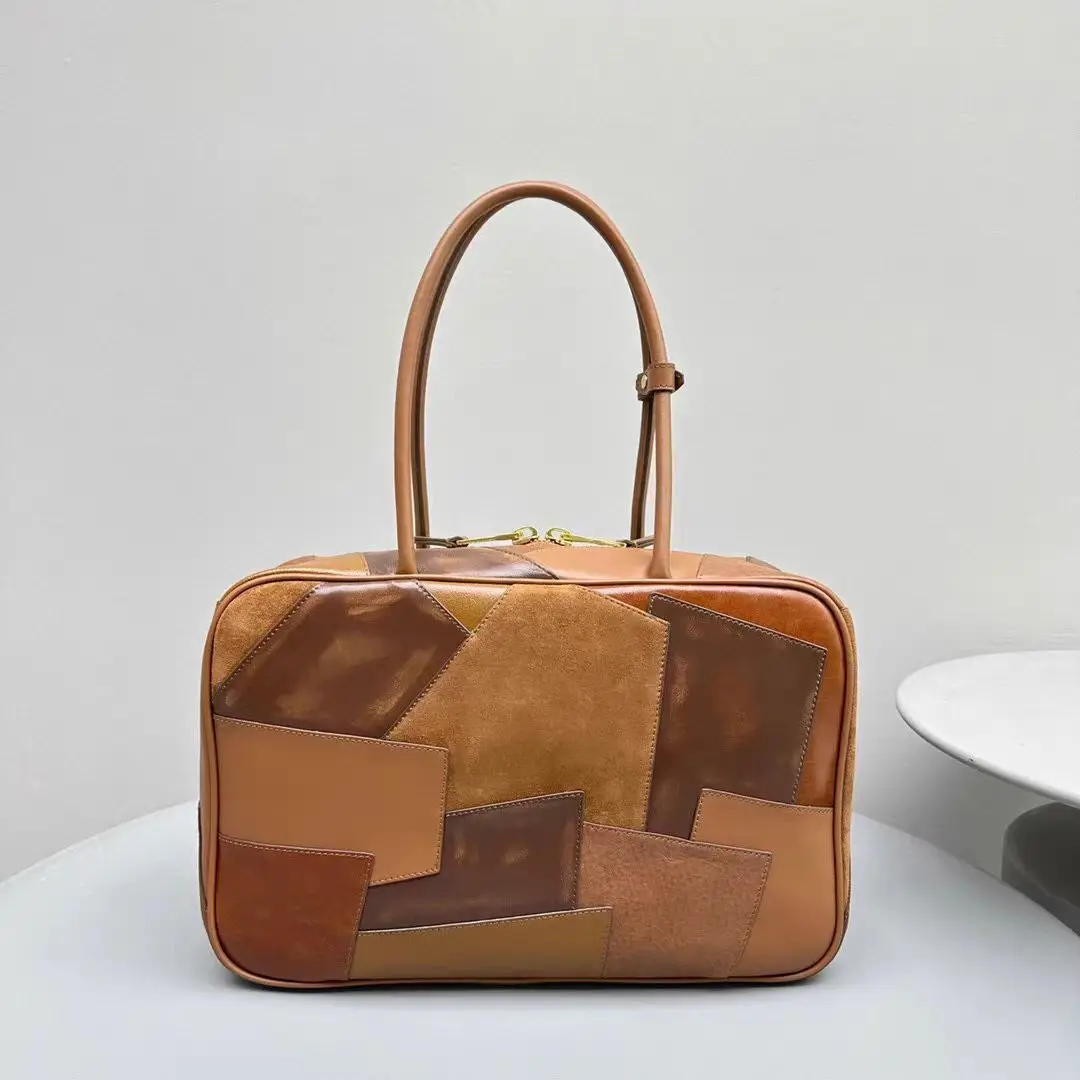 Designer Luxury Women\'s Bag Splicing Bowling Patch Tote Hand-held Briefcase Armpit Shoulder Handbags For Women Large Capacity