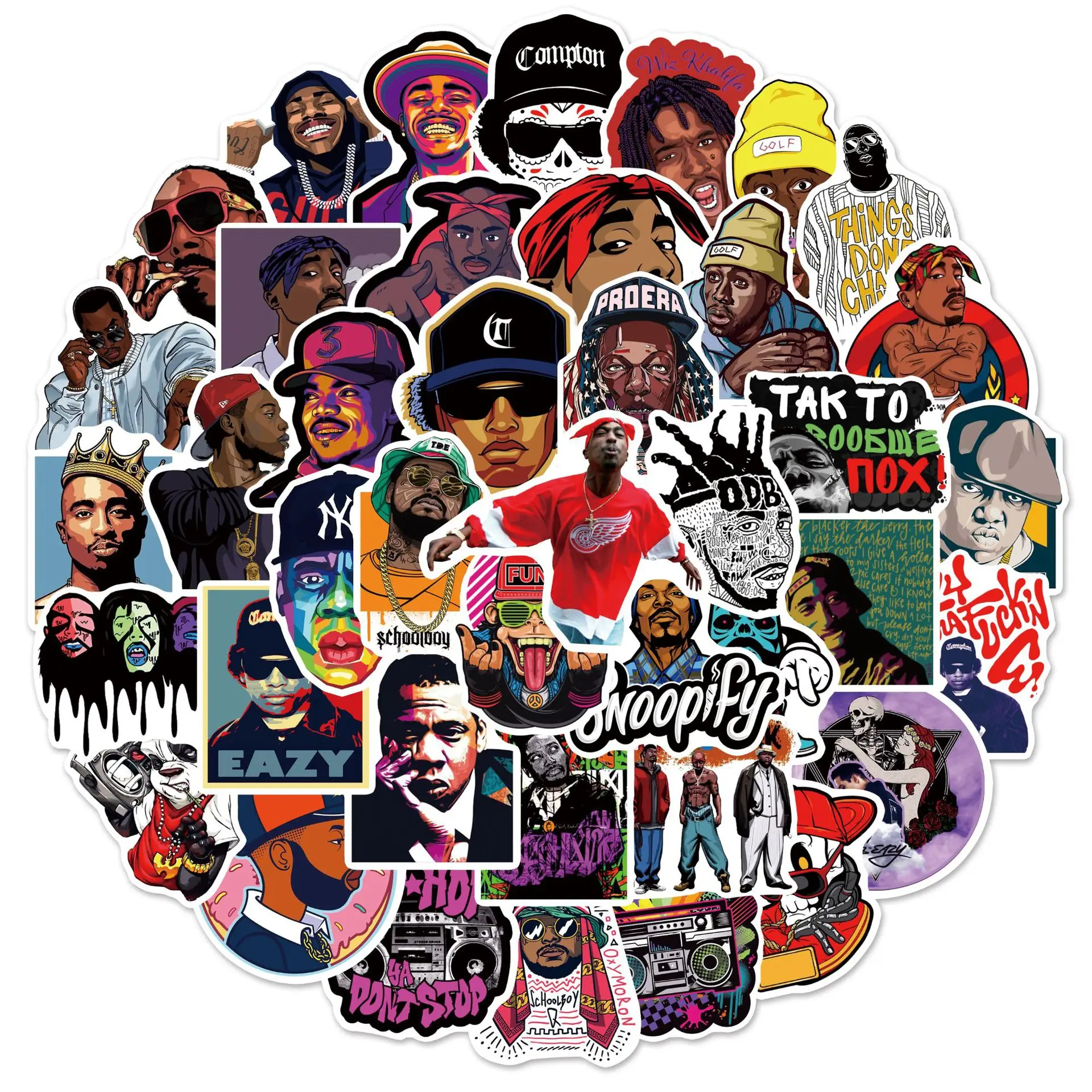 50PCS Mix 2Pac Sticker Hip Hop Rap Tupac Graffiti Rock Vinyl Sticker for Adults DIY Bike Laptop Skateboard Stickers Waterproof
