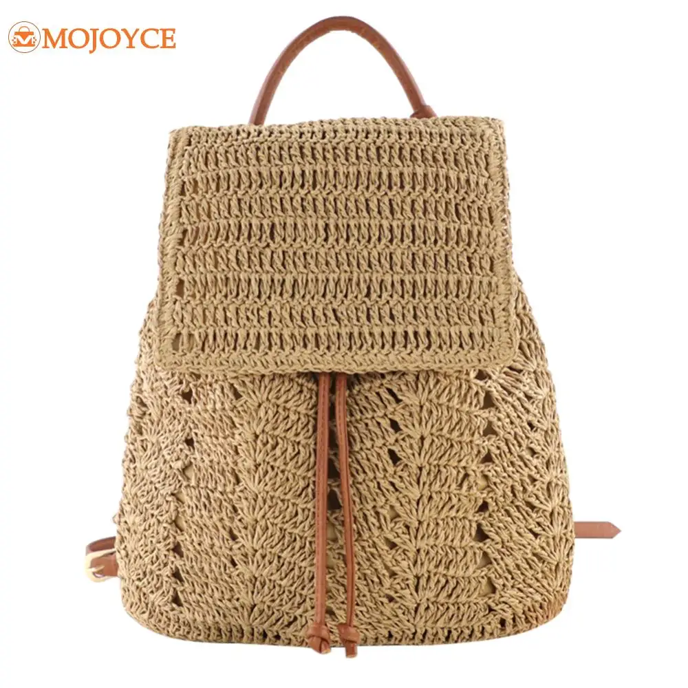 Summer Rucksack Straw Weaving Handbags Bohemian Fashion Knapsack Handmade Woven Ladies Backpacks Large Capaacity Women Beach Bag