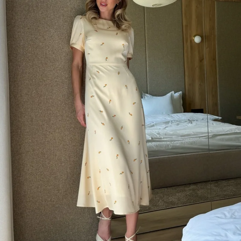 

Tsiisd Floral Print Women's Maxi Dress Elegant Silky Romantic Slim Fashion Patchwork Wedding Party Evening Dress Female Dress