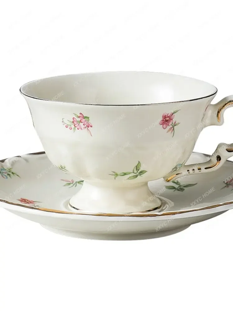 Golden Edge Small Floral Coffee Set Cream Color Vintage Pastoral Style Milk Tea Scented Tea Kettle Set