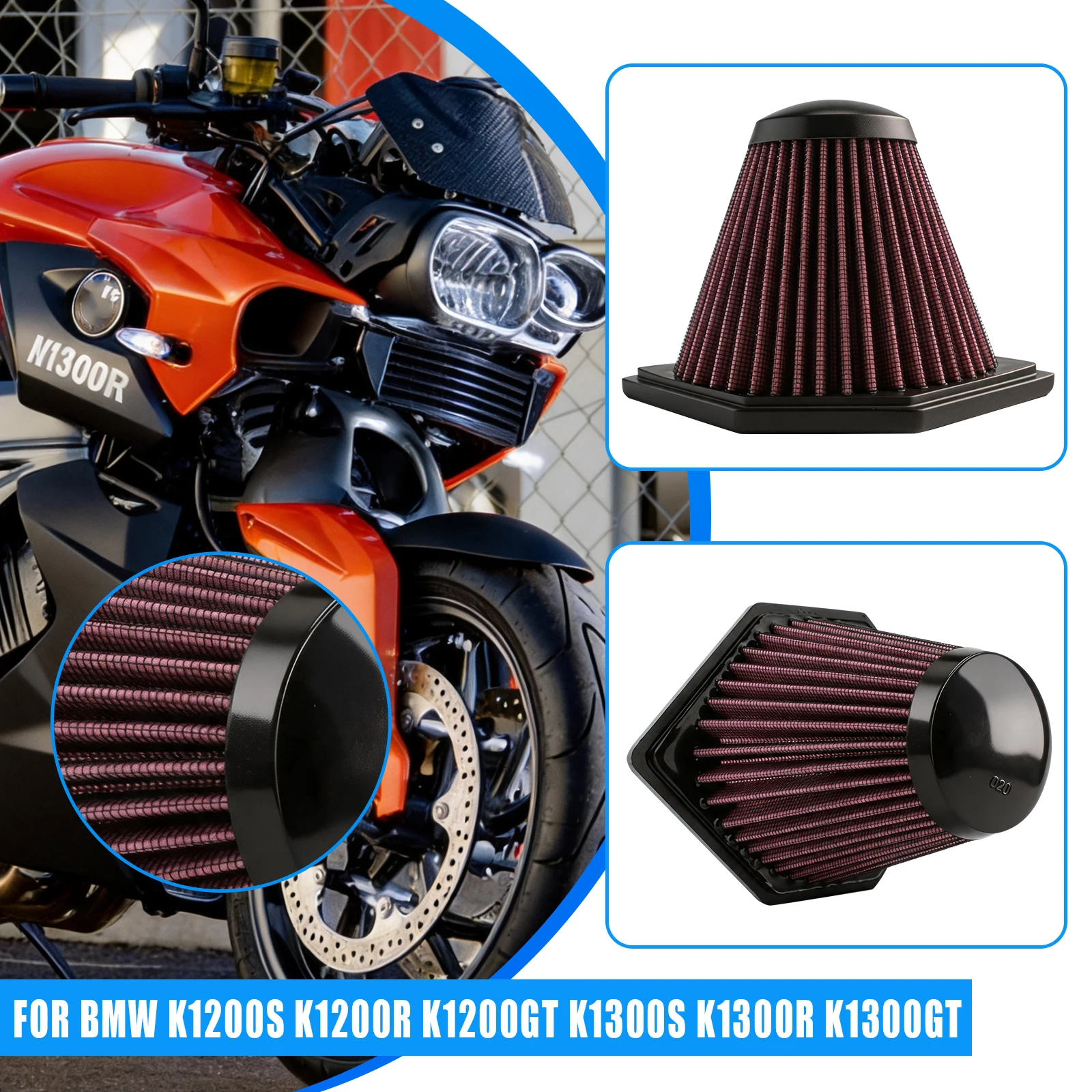 Motorcycle High Density Air Filter Intake Cleaner For BMW K1200S K1200R K1300S K1300RK 2005 2006 2007 2008 2009 2010