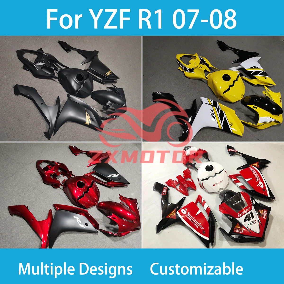 

Подходит для комплекта обтекателей для Yamaha YZF R1 2007 2008, переоборудованные обтекатели мотоцикла, инъекционный кузов, полный комплект R 1 07 08