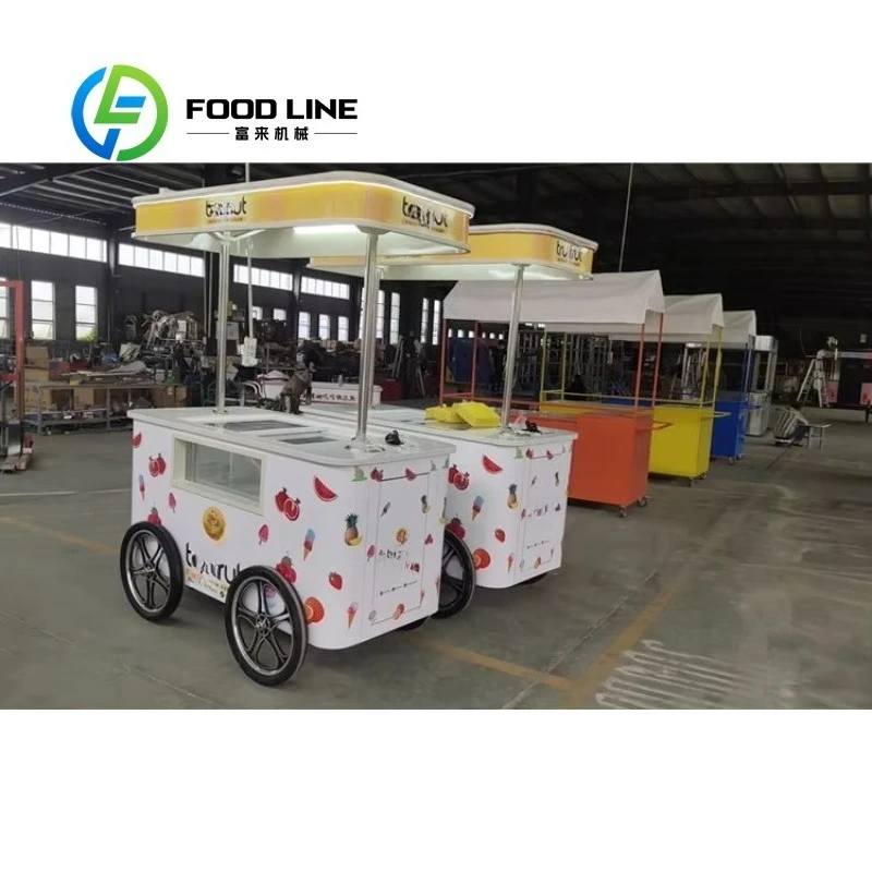 

Customized Candy Cart Ice Cream Shop Outdoor Snack Confectionery Selling Cart Sweet Treats Display Kiosk