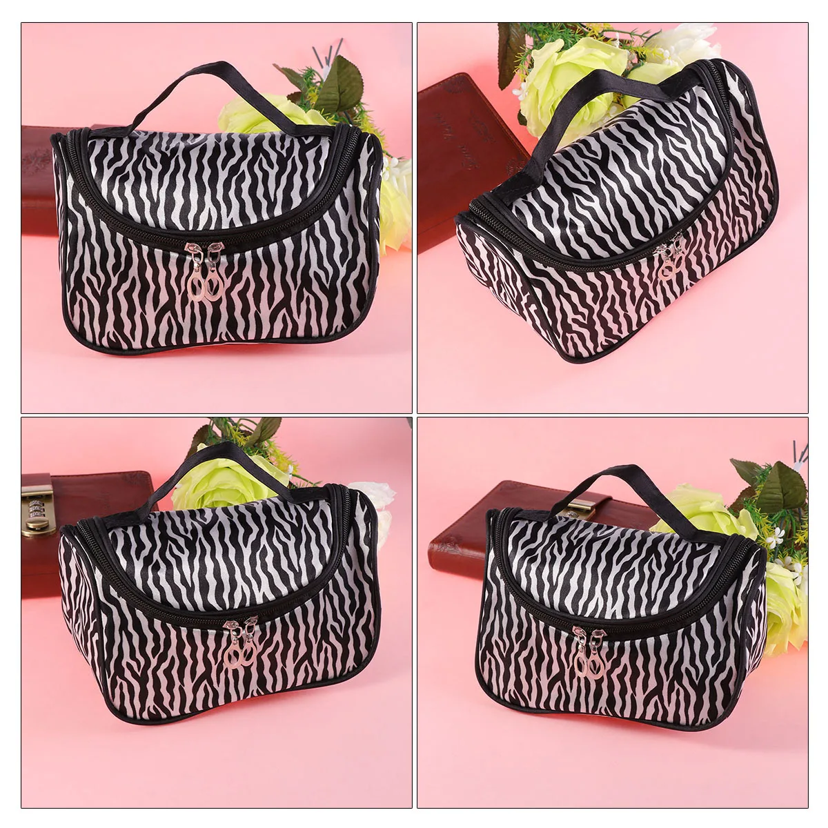 

Zebra Pattern Makeup Bag Women Organizer Dual Zipper Large Capacity Travel Storage Toiletry Handbag Makeup Bag