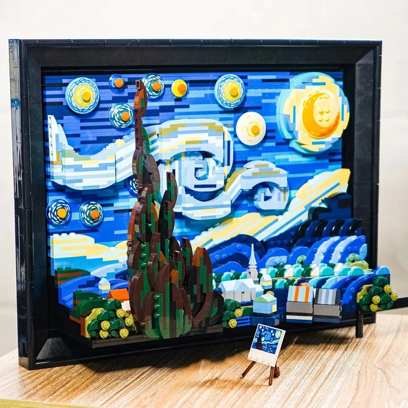 2316PCS ไอเดีย Vincent Van Gogh Starry Night ภาพวาดบล็อกอาคาร Art Craft ประกอบอิฐของขวัญของเล่นสําหรับเด็กผู้ใหญ่