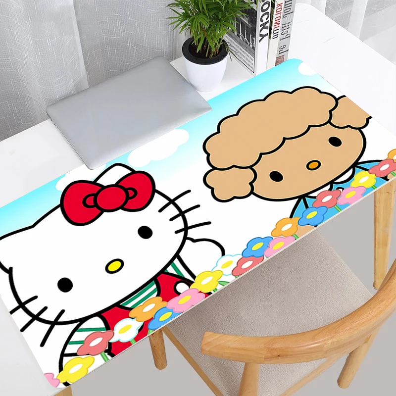 Mouse Pad Edge White Gamer Large Computer Notebook Pc Rubber Mousepad Carpet Gaming Accessories H-Hello Kitty Keyboard Desk Mat