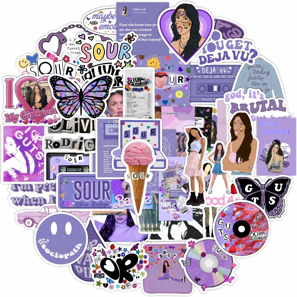 10/50PCS Purple Butterfly Singer Stickers DIY Phone Handbook Motorcycle Guitar Helmet Book Diary Decoration Sticker Toys Gift