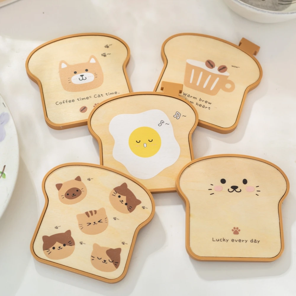 5 unids/set posavasos con forma de tostada, almohadilla caliente de café resistente al calor, tapete para taza de bebida, vajilla para el hogar, decoración de mesa de oficina, regalo ornamental