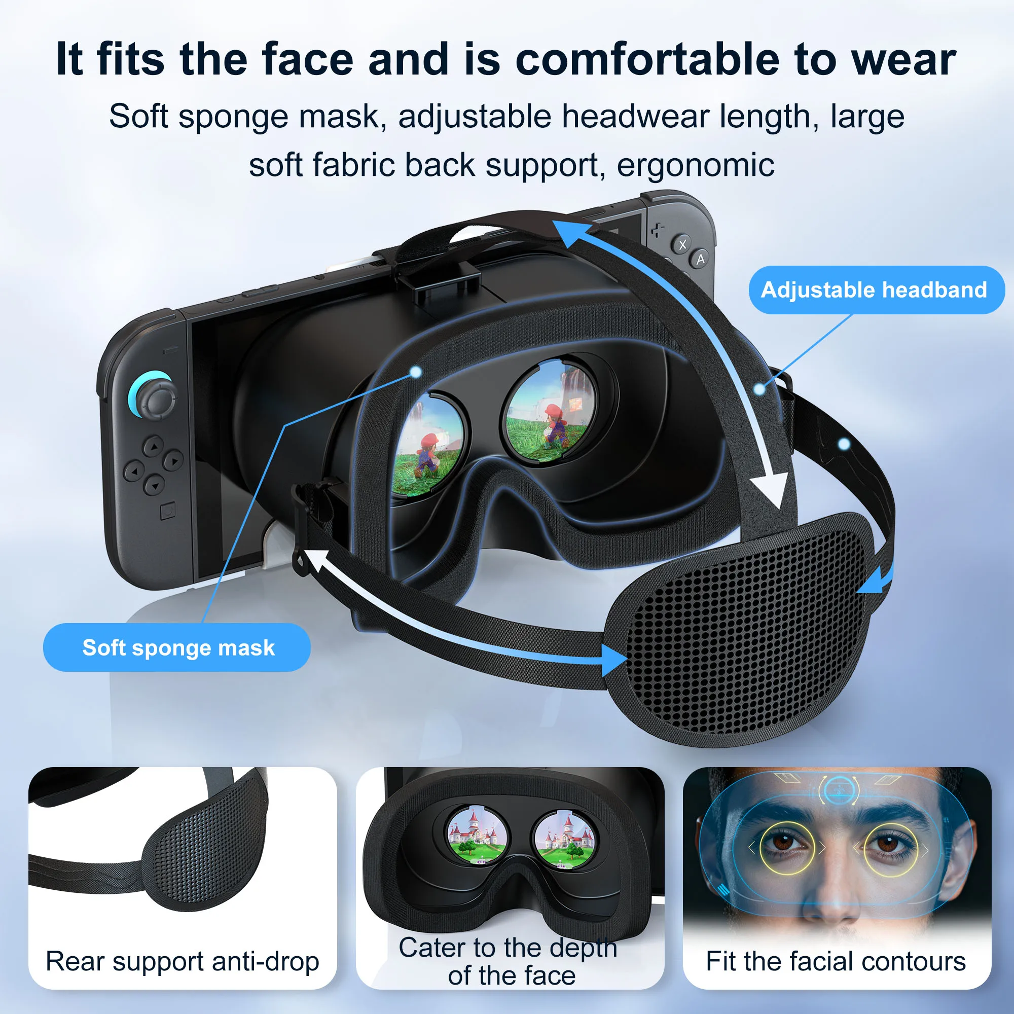 VR Headset For Nintendo Switch 2 3D Glasses Virtual Reality Movies NS2 VR Immersive Gaming Experience Headband Adjustable Lens
